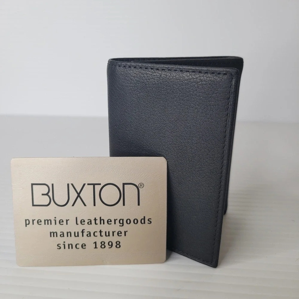 Buxton Trifold Wallet Mens Black Leather ID Window Credit Card Holder‎ NEW